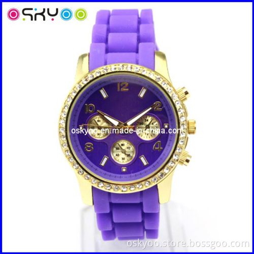 Fashion Mk Gold Diamond Silicone Ladies Watch